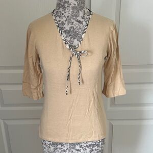 Burberry Tan Blouse with Tie Accent
